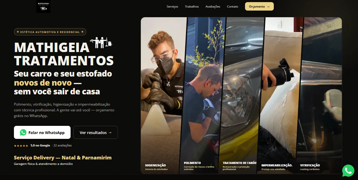 Site da Mathigeia Tratamentos aberto no computador